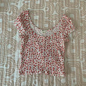 Waffle White & Red Crop Top Floral